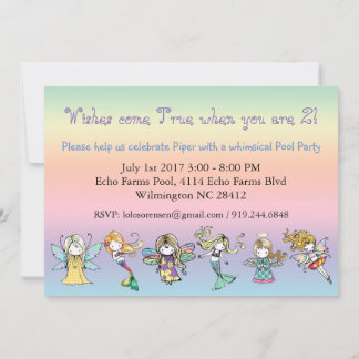 Whimsical Pool Party Fairy Mermaid Angel Invites