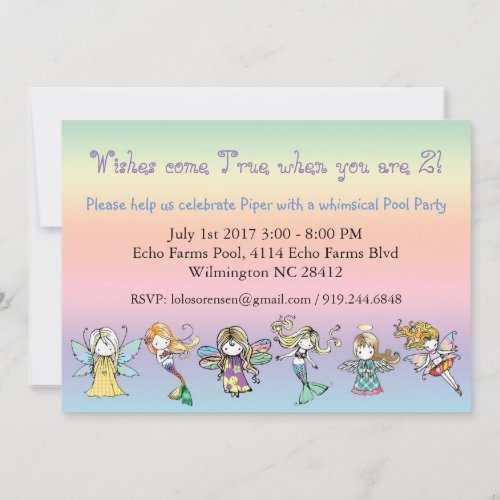 Whimsical Pool Party Fairy Mermaid Angel Invites