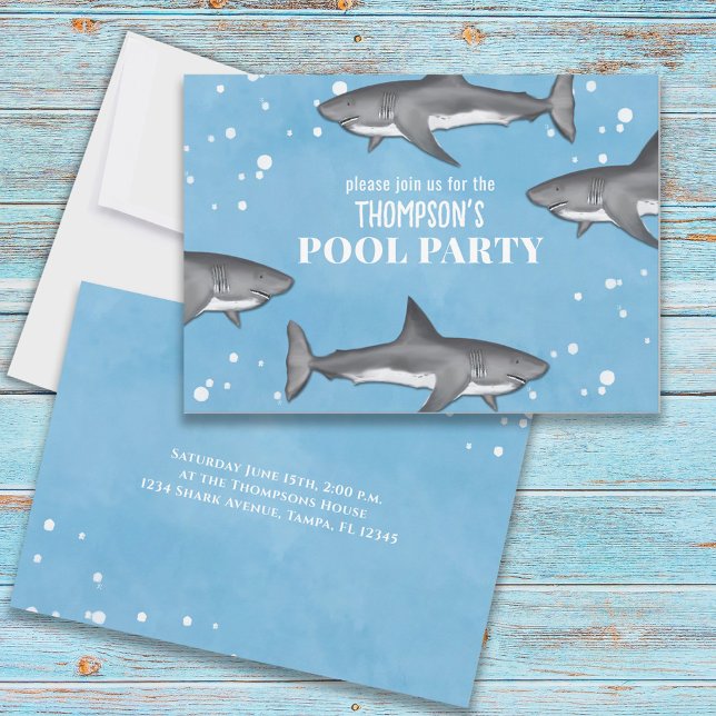 Whimsical Pool Party Ocean Swimming Sharks Invitation (Creator Uploaded)
