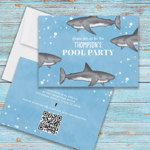 Whimsical Pool Party Sharks QR Code Social Media Invitation