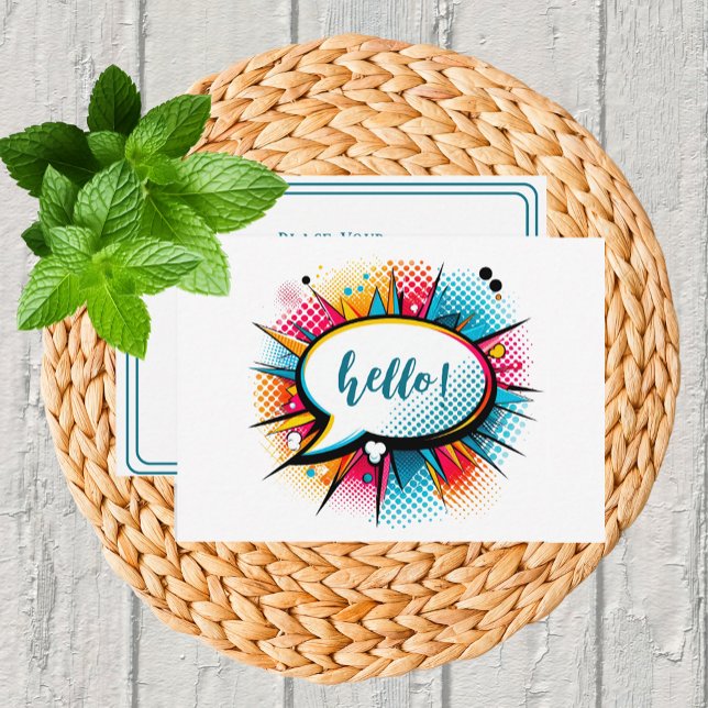 Whimsical Pop Art "Hello" Flat Note Card (Creator Uploaded)