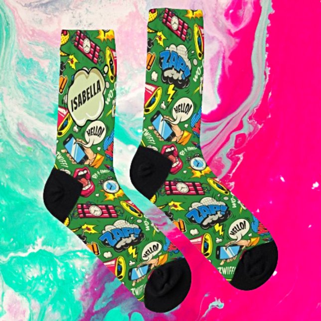 Whimsical Pop Art - Personalized Retro Comic Socks (Creator Uploaded)