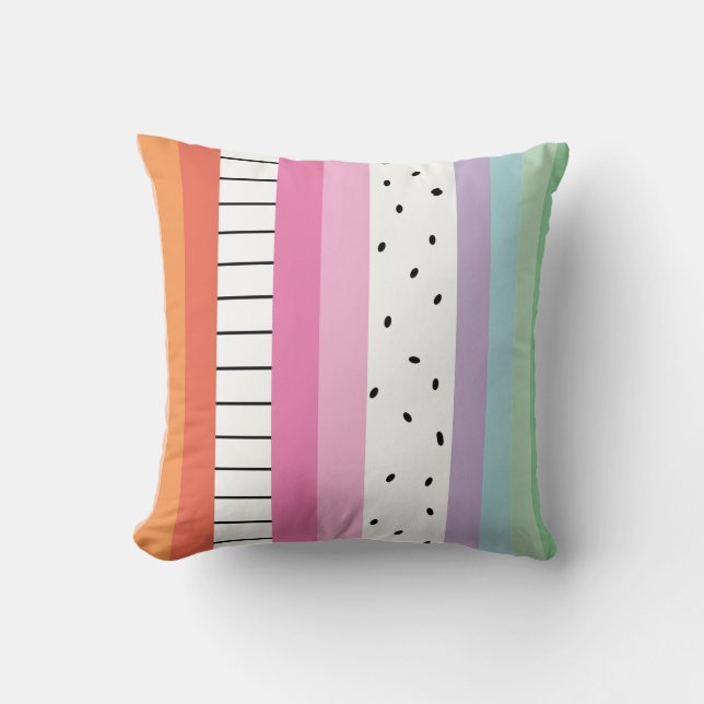 Whimsical Pop Stripes Throw Pillow (Front)