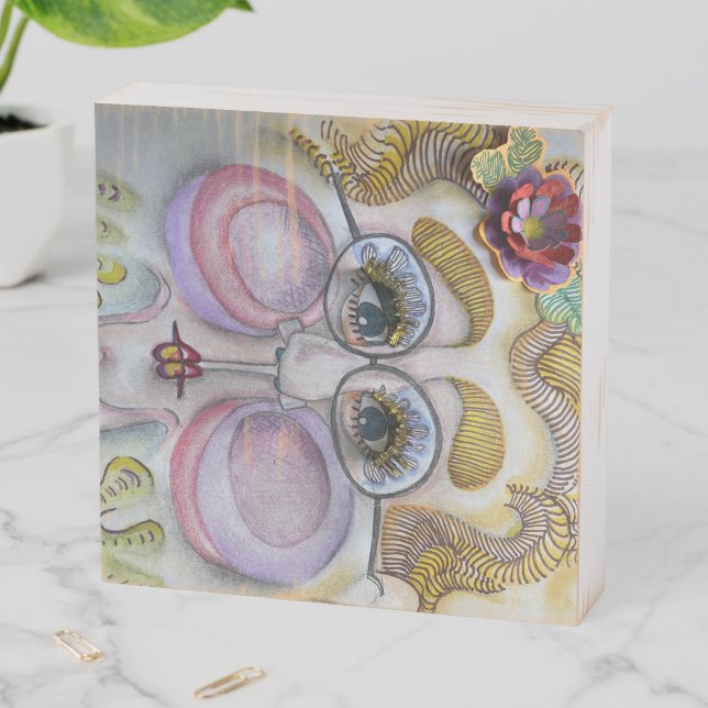 Whimsical Portrait on a Wooden Box (In Situ Vertical)