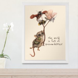 Whimsical Possum and Inspirational Adventure Quote Framed Art