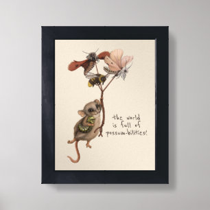 Whimsical Possum and Inspirational Adventure Quote Framed Art