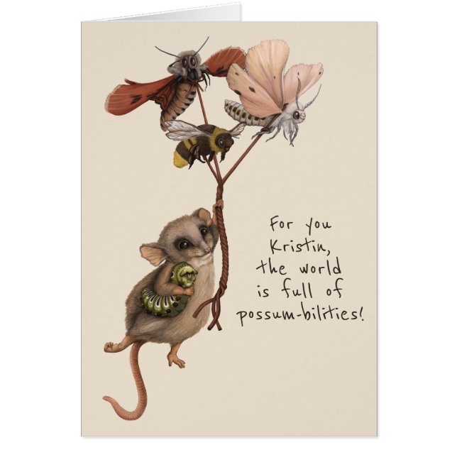 Whimsical Possum Moth and Bee Kid's Farewell Card  (Front)