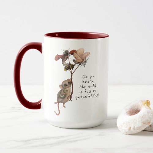 Whimsical Possum Moth and Bee Kids Farewell Card  Mug