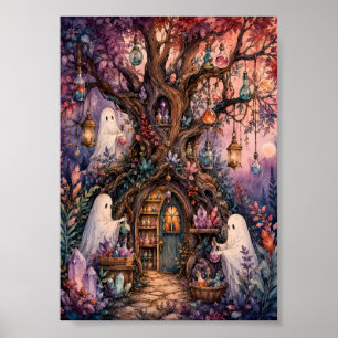 Whimsical Potion Treehouse Fine Art Cute Ghost Poster