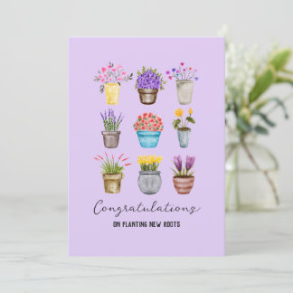 Whimsical Potted Flowers Congratulations New Home Card