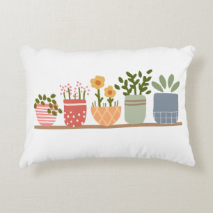 Whimsical Potted Flowers Garden Lover Accent Pillow