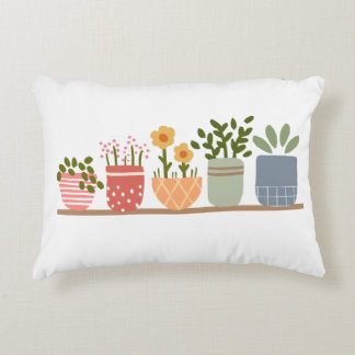 Whimsical Potted Flowers Garden Lover Accent Pillow