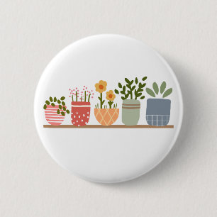 Whimsical Potted Flowers Garden Lover Button