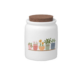 Whimsical Potted Flowers Garden Lover Candy Jar