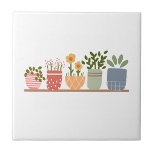 Whimsical Potted Flowers Garden Lover Ceramic Tile