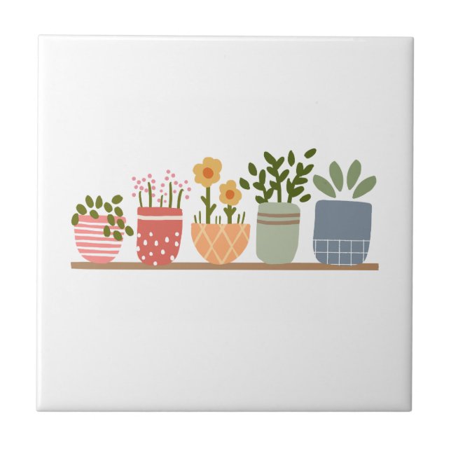 Whimsical Potted Flowers Garden Lover Ceramic Tile (Front)