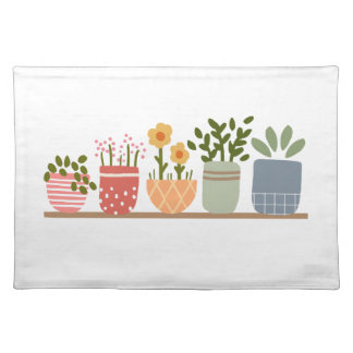 Whimsical Potted Flowers Garden Lover Cloth Placemat