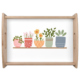 Whimsical Potted Flowers Garden Lover Serving Tray