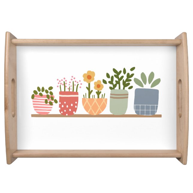 Whimsical Potted Flowers Garden Lover Serving Tray (Front)