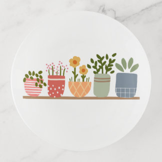 Whimsical Potted Flowers Garden Lover Trinket Tray