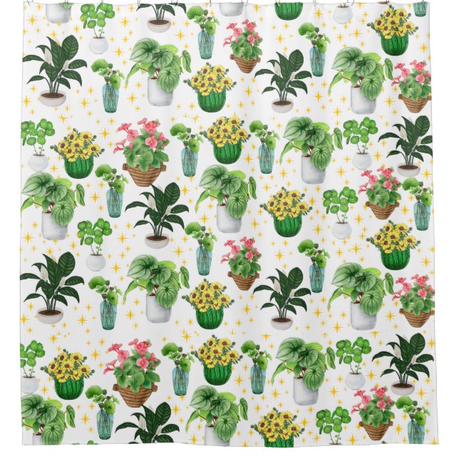 Whimsical Potted Plants Shower Curtain (Front)