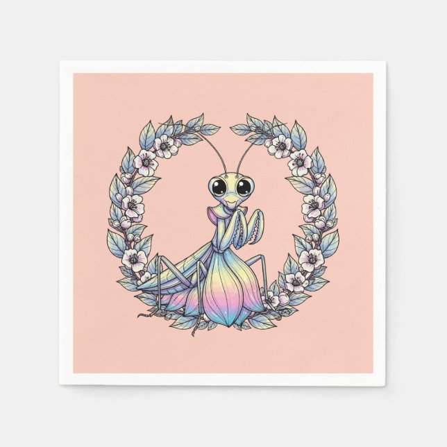 Whimsical Praying Mantis And Mountain Laurel Bloss Napkins (Front)