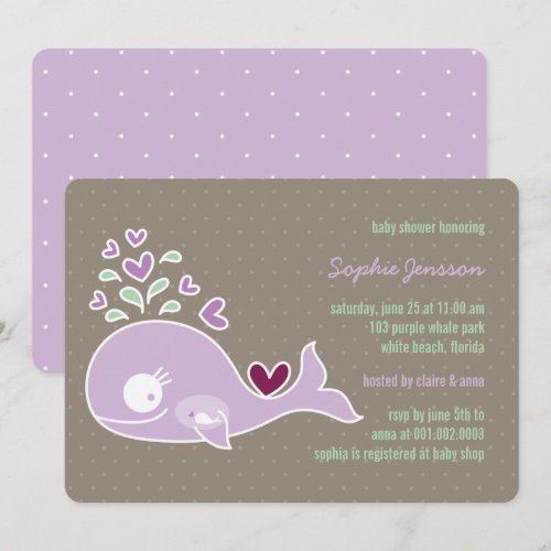 Whimsical Pregnant Purple Whale Baby Shower Invite