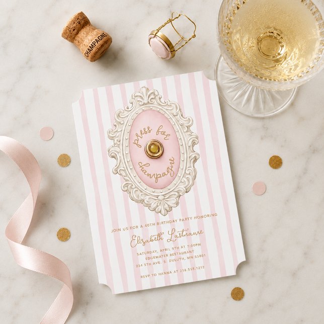 Whimsical Press for Champagne Birthday  Invitation (Whimsical Press for Champagne Birthday Invitation)