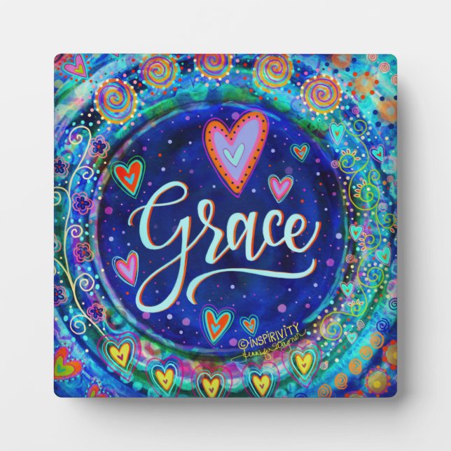 Whimsical Pretty Modern Blue Grace Plaque (Front)