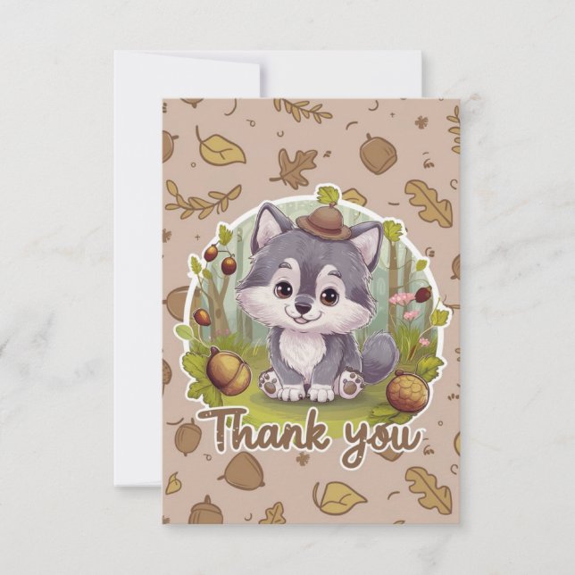 Whimsical Pretty Wolf Thank You Card (Front)