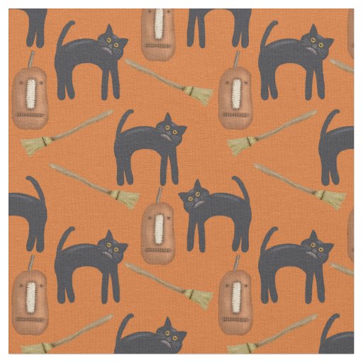 Whimsical Prim Cats and Pumpkins, Halloween Fabric