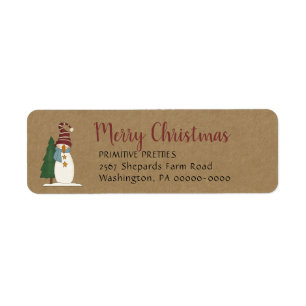 Whimsical Primitive Country Snowman Return Address Label