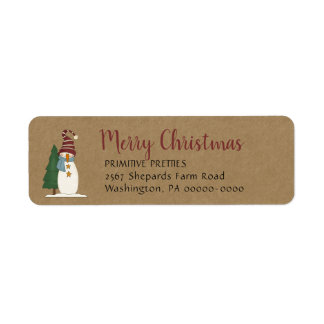 Whimsical Primitive Country Snowman Return Address Label