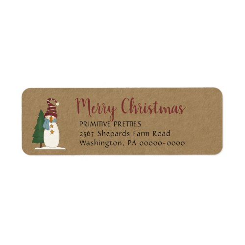 Whimsical Primitive Country Snowman Return Address Label