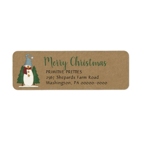 Whimsical Primitive Country Snowman Return Address Label