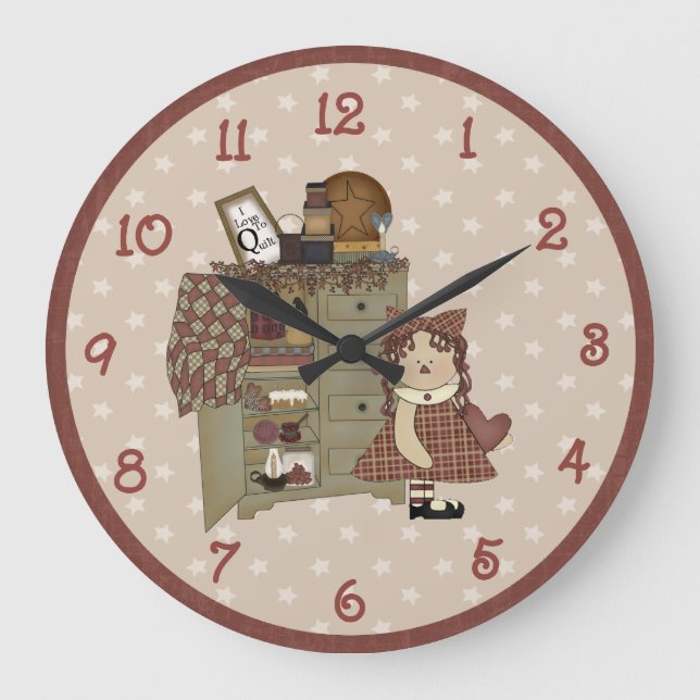 Whimsical Primitive Raggedy Ann Large Clock (Front)