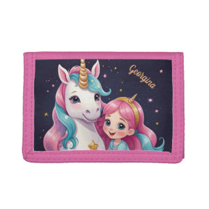 Whimsical Princess and Unicorn Personalized Tri-fold Wallet