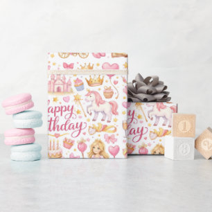 Whimsical Princess Birthday Watercolor Pattern Wra Wrapping Paper