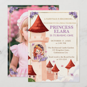 Whimsical Princess Castle First Birthday Photo Invitation