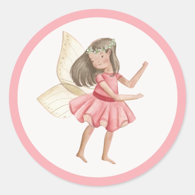 Whimsical Princess Fairy Birthday Party Favor Classic Round Sticker (Front)