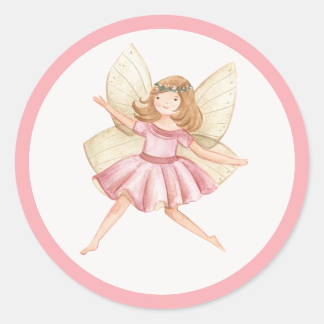 Whimsical Princess Fairy Birthday Party Favor Classic Round Sticker (Front)