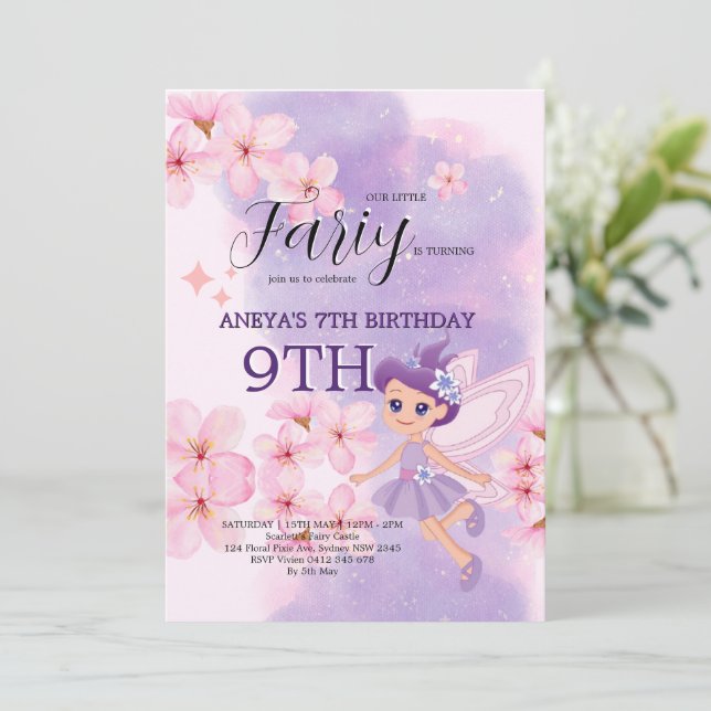 Whimsical Princess Fairy Birthday Party Invitation (Standing Front)