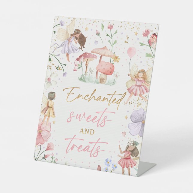 Whimsical Princess Fairy Birthday Sweets And Treat Pedestal Sign (Front)