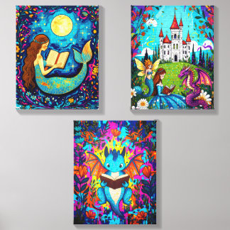 Whimsical Princess Fairy Mermaid Dragon Nursery Wa Canvas Photo Tile