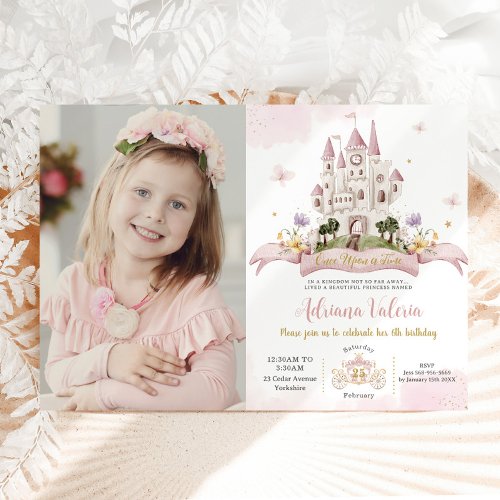 Whimsical Princess Fairytale Castle Pink Birthday  Invitation