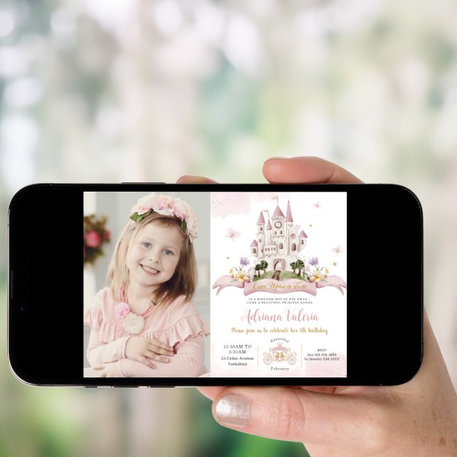 Whimsical Princess Fairytale Castle Pink Birthday  Invitation (Front Digital)