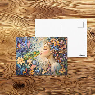 Whimsical Princess Kissing Frog Fairy Tale Postcard