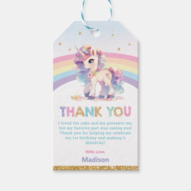 Whimsical Princess Unicorn Rainbow Birthday Favor Gift Tags (Front)