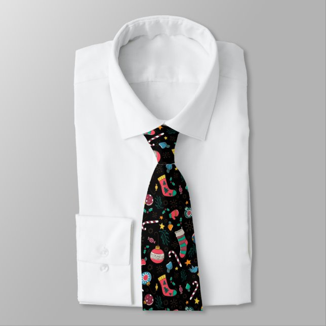 Whimsical Print Christmas Tie (Tied)