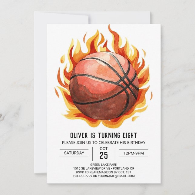 Whimsical Printable Boho Basketball Birthday Invitation (Front)